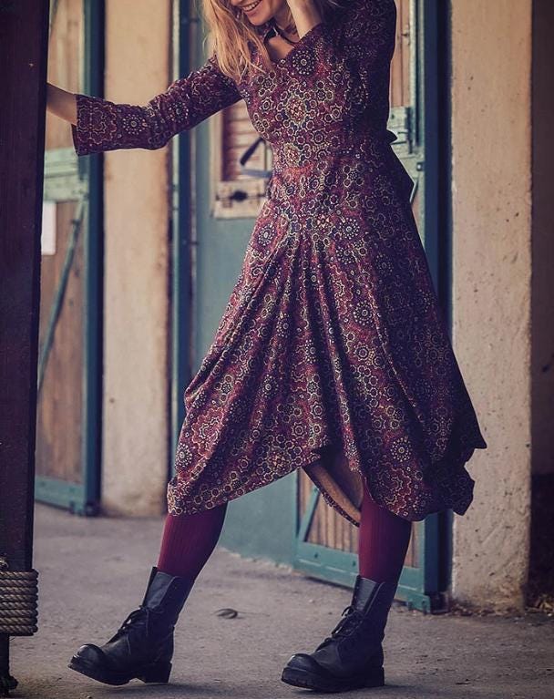 V Neck Boho Long Sleeve Asymmetric Dress With V Neck Boho Long Sleeve Asymmetric Dress With